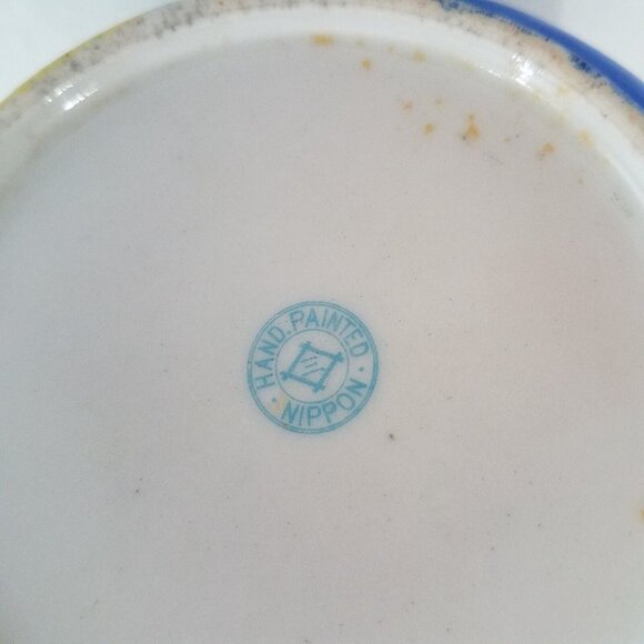 Antique Nippon 8.75" Vase Hand Painted Winter Scene Blue White Gold Tone Handles - Picture 15 of 16